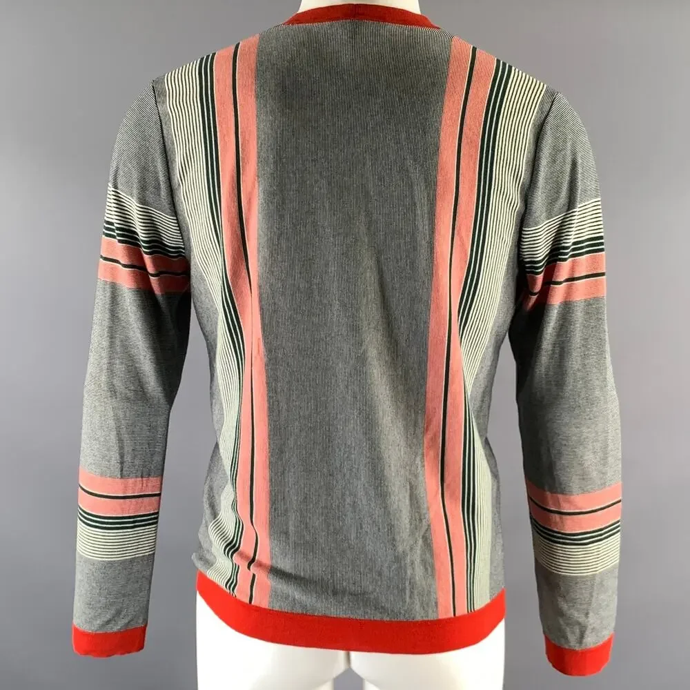 GUCCI Size S Red Green Navy Stripe V-Neck Cardigan